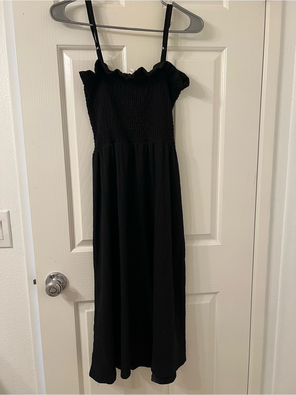 H&M Black Smocked Ruffle Midi Dress